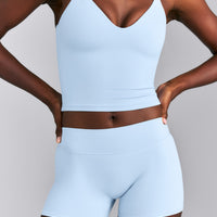 SoftMotion™ Mid Rise Micro Shorts 4" New Branding | Mist Blue
