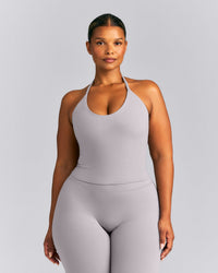SoftMotion™ Strappy Halter Neck Mid Tank Top with Built in Bra Shelf New Branding | Zinc Grey