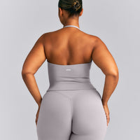 SoftMotion™ Strappy Halter Neck Mid Tank Top with Built in Bra Shelf New Branding | Zinc Grey