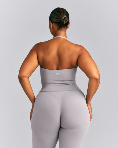SoftMotion™ Strappy Halter Neck Mid Tank Top with Built in Bra Shelf New Branding | Zinc Grey