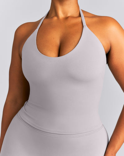 SoftMotion™ Strappy Halter Neck Mid Tank Top with Built in Bra Shelf New Branding | Zinc Grey