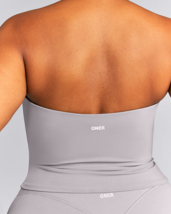 SoftMotion™ Strappy Halter Neck Mid Tank Top with Built in Bra Shelf New Branding | Zinc Grey
