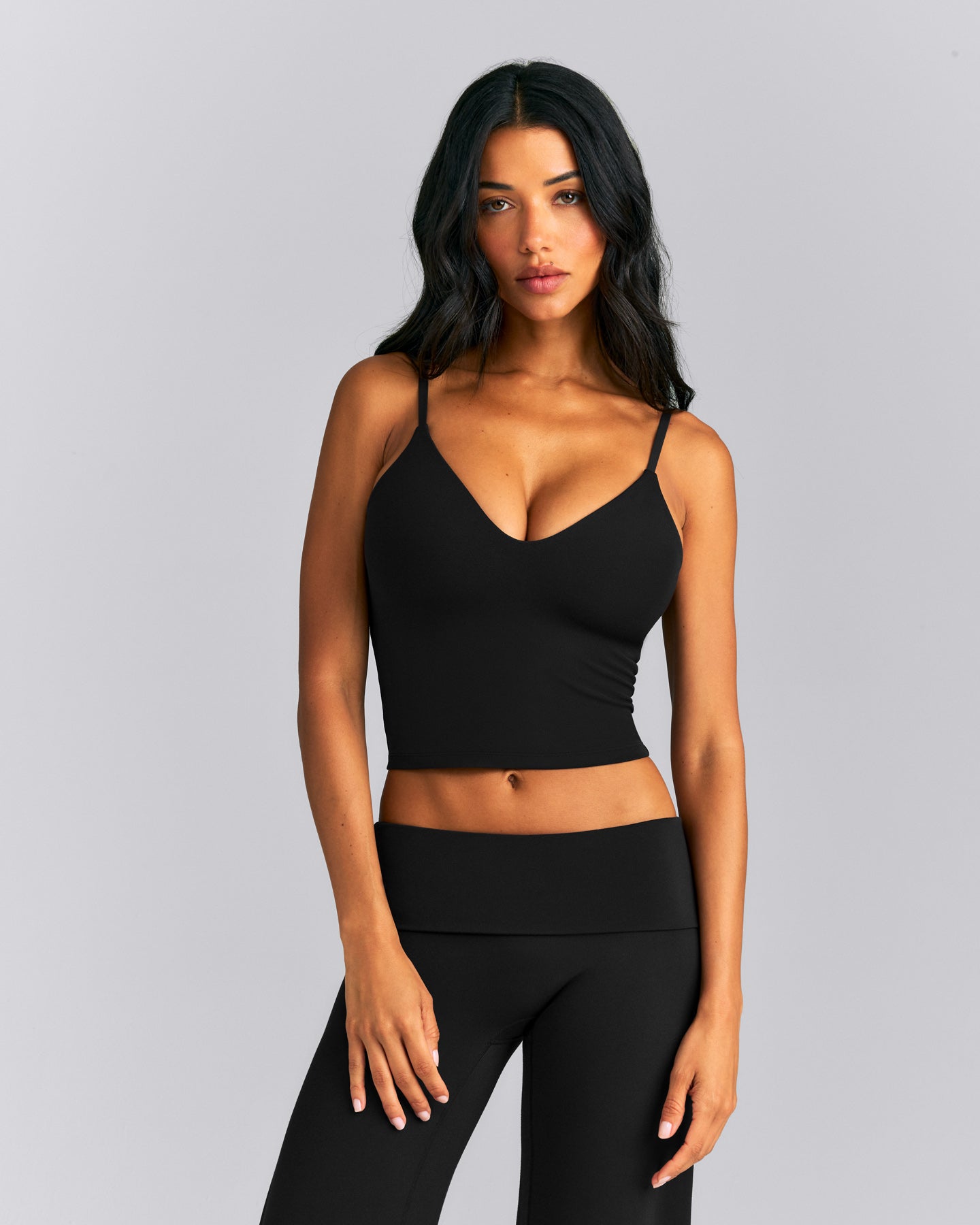 SoftMotion™ V Neck Mid Tank Top with Built in Bra Shelf New Branding | Black