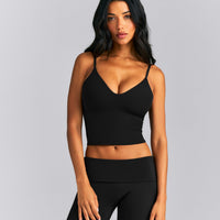 SoftMotion™ V Neck Mid Tank Top with Built in Bra Shelf New Branding | Black