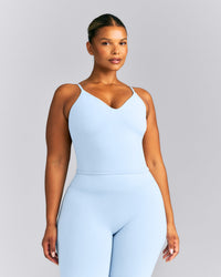 SoftMotion™ V Neck Mid Tank Top with Built in Bra Shelf New Branding | Mist Blue