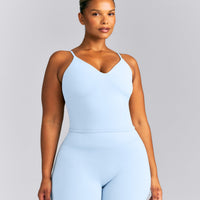 SoftMotion™ V Neck Mid Tank Top with Built in Bra Shelf New Branding | Mist Blue