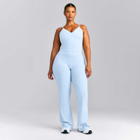 SoftMotion™ V Neck Mid Tank Top with Built in Bra Shelf New Branding | Mist Blue