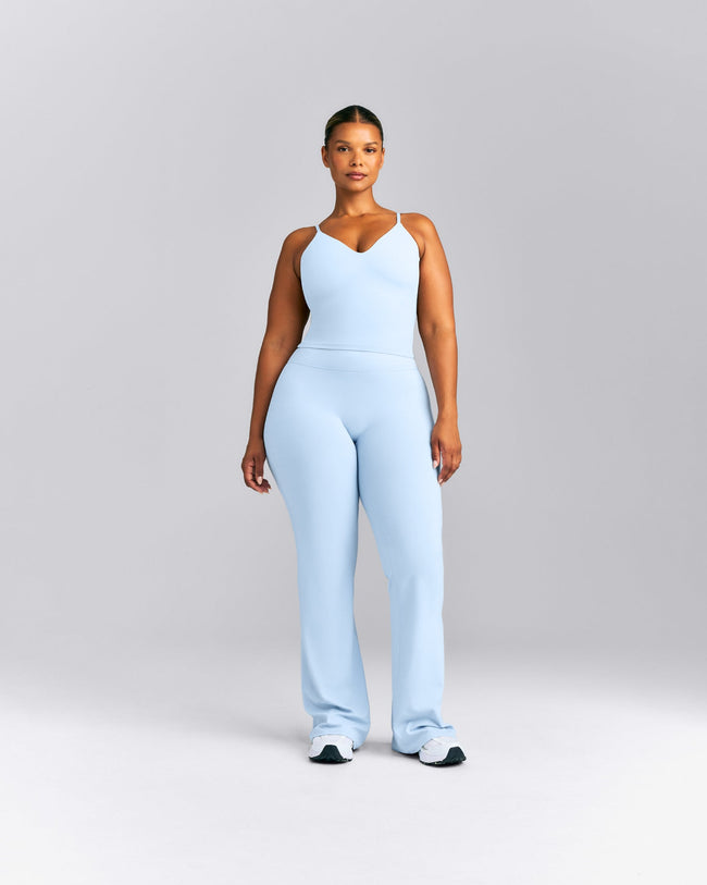 SoftMotion™ V Neck Mid Tank Top with Built in Bra Shelf New Branding | Mist Blue