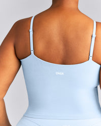 SoftMotion™ V Neck Mid Tank Top with Built in Bra Shelf New Branding | Mist Blue