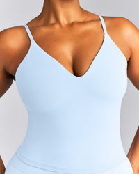 SoftMotion™ V Neck Mid Tank Top with Built in Bra Shelf New Branding | Mist Blue