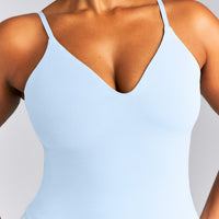 SoftMotion™ V Neck Mid Tank Top with Built in Bra Shelf New Branding | Mist Blue