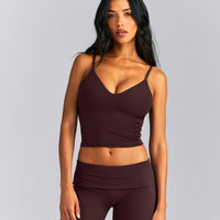 SoftMotion™ V Neck Mid Tank Top with Built in Bra Shelf New Branding | Plum Brown