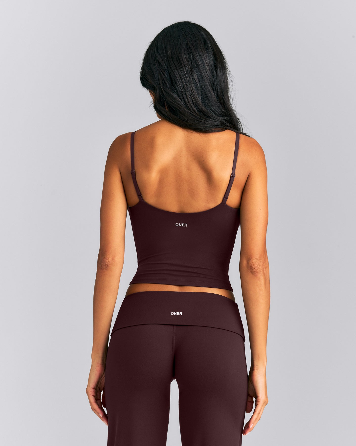 SoftMotion™ V Neck Mid Tank Top with Built in Bra Shelf New Branding | Plum Brown