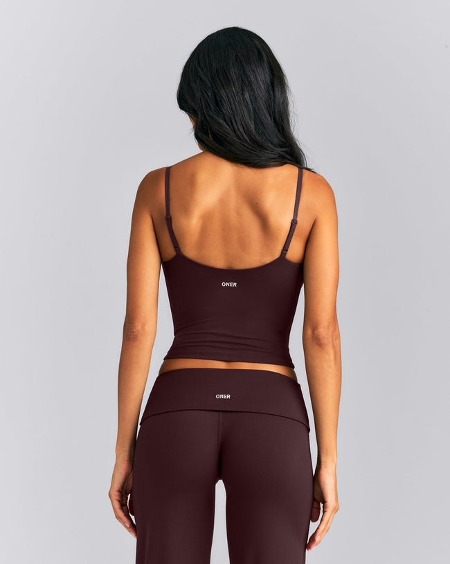 SoftMotion™ V Neck Mid Tank Top with Built in Bra Shelf New Branding | Plum Brown