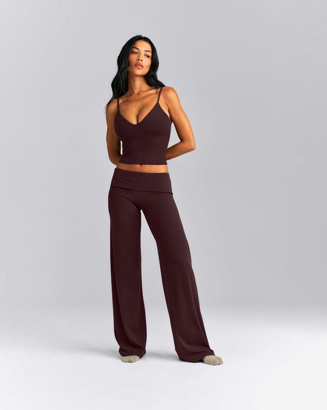 SoftMotion™ V Neck Mid Tank Top with Built in Bra Shelf New Branding | Plum Brown
