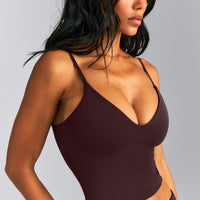 SoftMotion™ V Neck Mid Tank Top with Built in Bra Shelf New Branding | Plum Brown