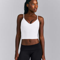 SoftMotion™ V Neck Mid Tank Top with Built in Bra Shelf New Branding | White
