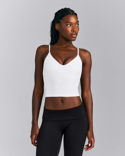 SoftMotion™ V Neck Mid Tank Top with Built in Bra Shelf New Branding | White