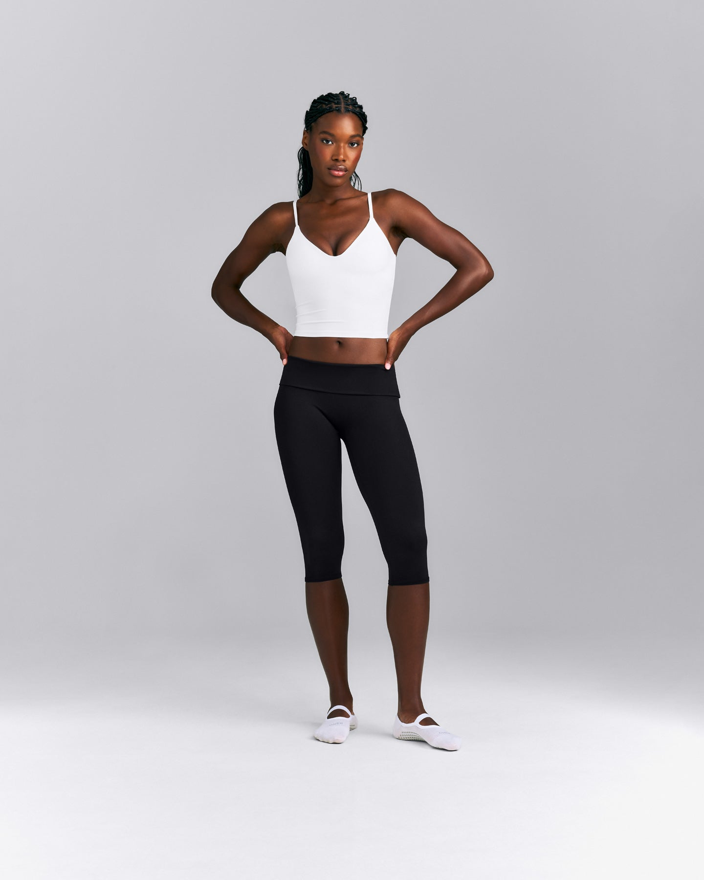 SoftMotion™ V Neck Mid Tank Top with Built in Bra Shelf New Branding | White