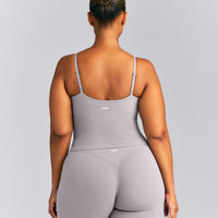 SoftMotion™ V Neck Mid Tank Top with Built in Bra Shelf New Branding | Zinc Grey