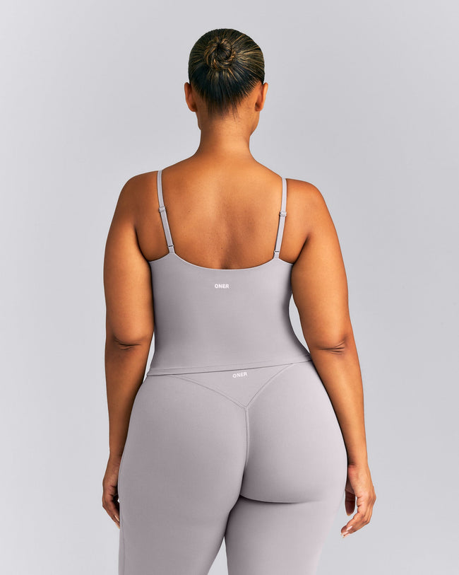 SoftMotion™ V Neck Mid Tank Top with Built in Bra Shelf New Branding | Zinc Grey
