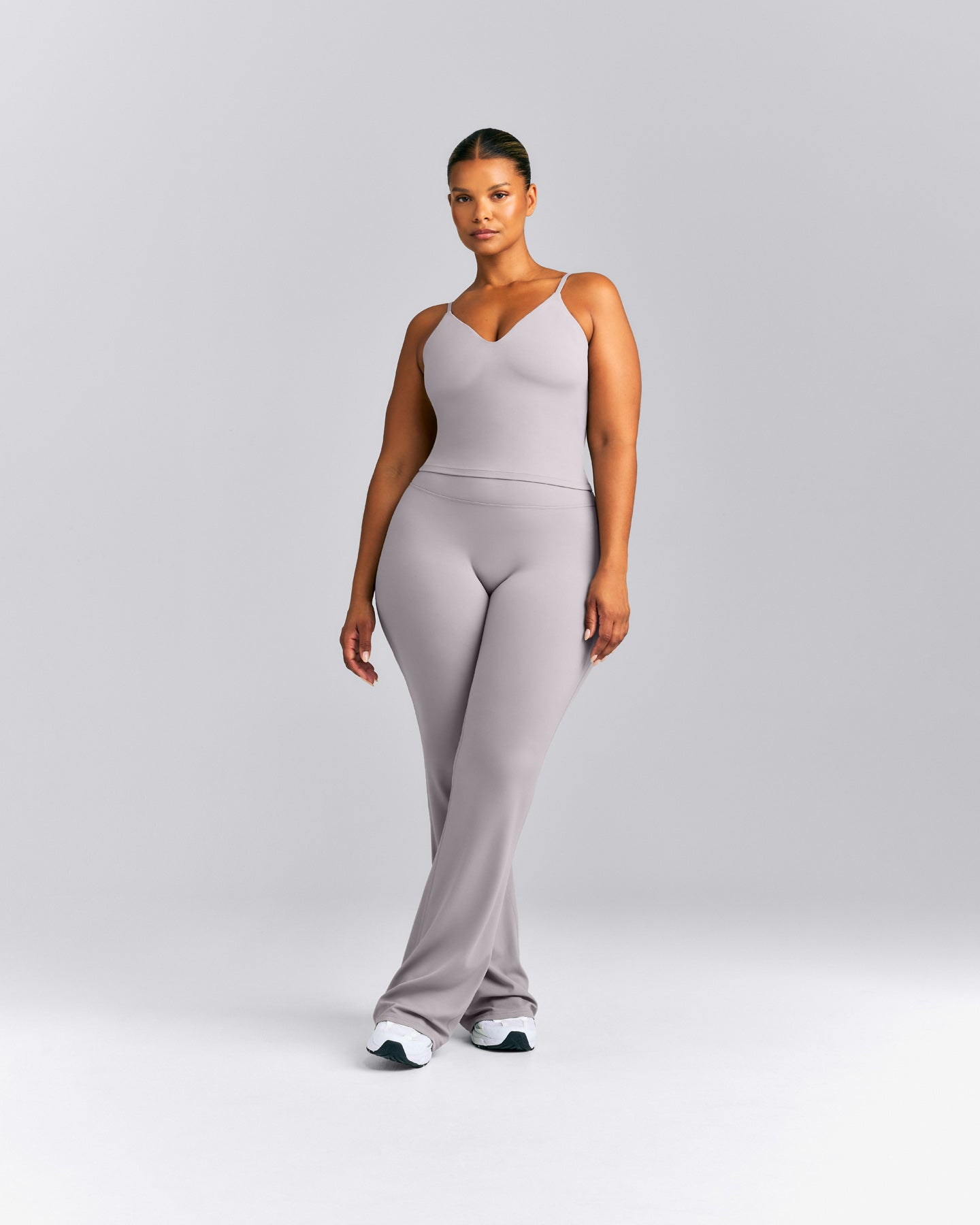SoftMotion™ V Neck Mid Tank Top with Built in Bra Shelf New Branding | Zinc Grey