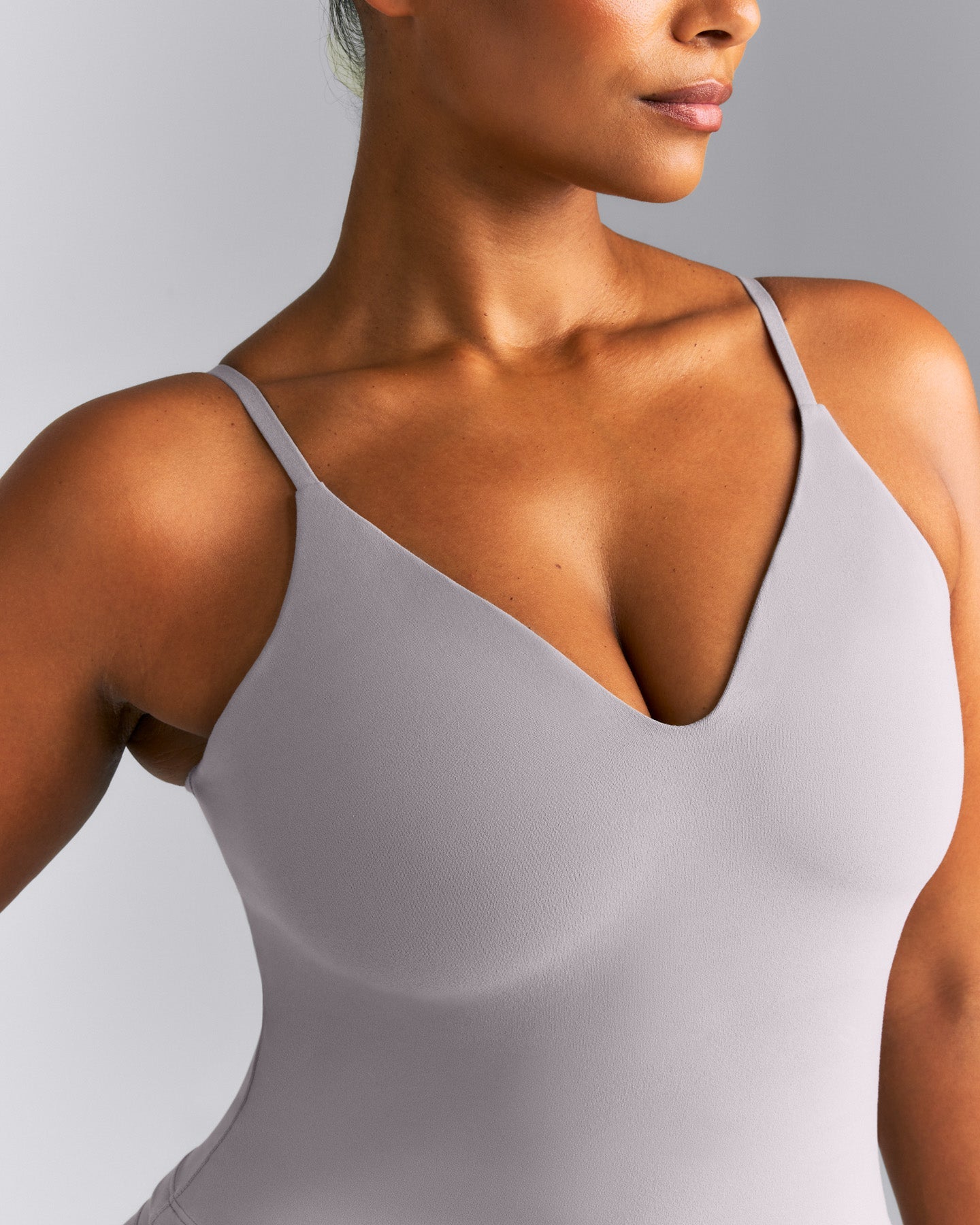 SoftMotion™ V Neck Mid Tank Top with Built in Bra Shelf New Branding | Zinc Grey