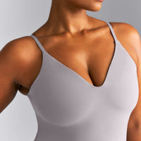SoftMotion™ V Neck Mid Tank Top with Built in Bra Shelf New Branding | Zinc Grey