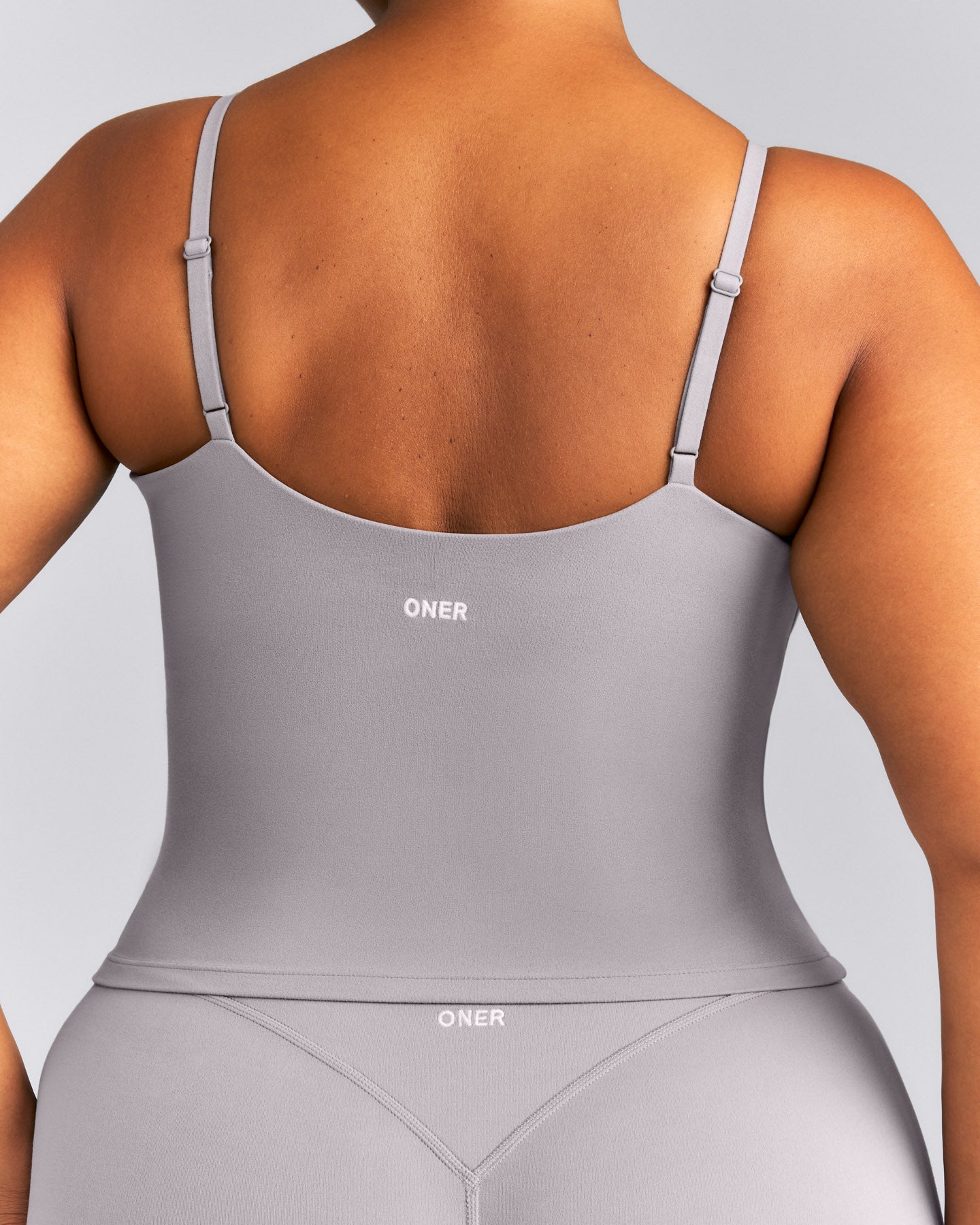 SoftMotion™ V Neck Mid Tank Top with Built in Bra Shelf New Branding | Zinc Grey