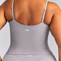 SoftMotion™ V Neck Mid Tank Top with Built in Bra Shelf New Branding | Zinc Grey