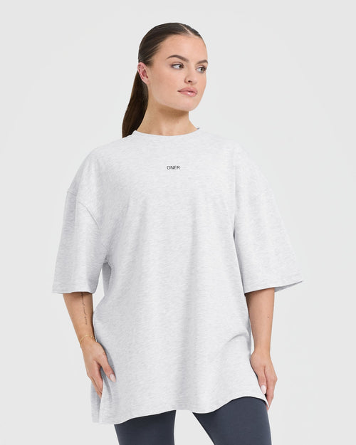 Oner Modal Classic Oner Graphic Longline T-Shirt | Light Grey Marl