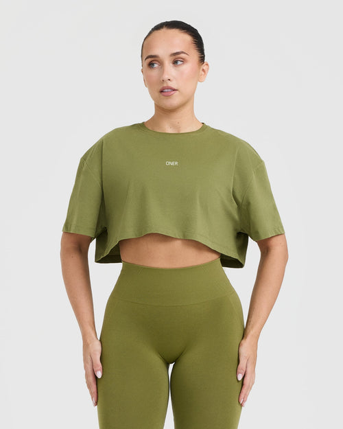 Oner Modal Classic Oner Graphic Crop Lightweight T-Shirt | Olive Green