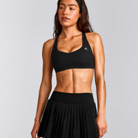 EasyLift™ Cross Back Sports Bra with Gray Logo | Black