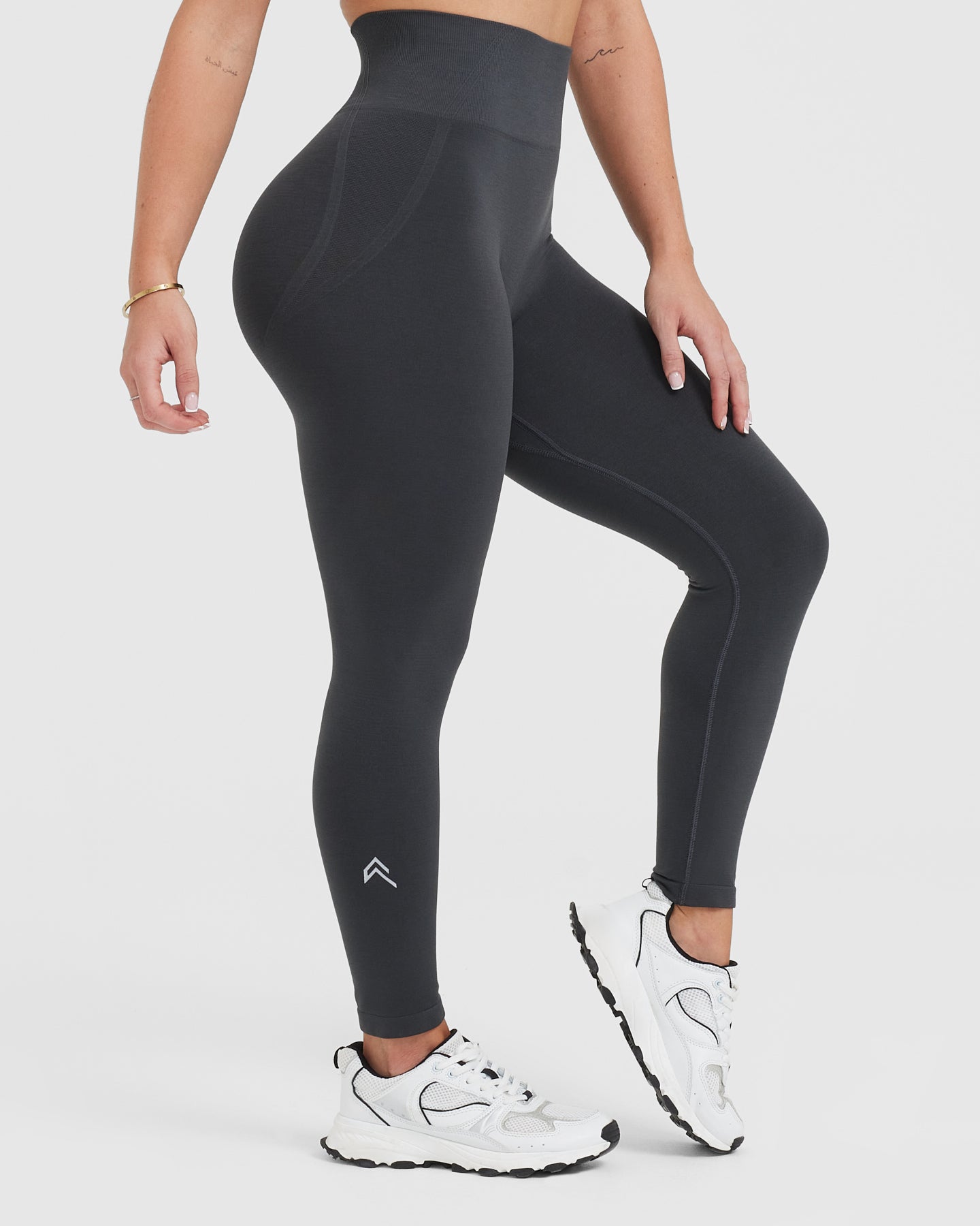 Charcoal High Waisted Stretch Leggings With Side Stripe