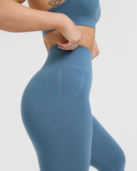 EffortlessLift™ Seamless Leggings with White Logo | Moonstone Blue