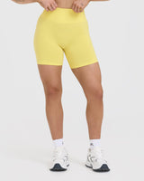 Effortless Seamless Shorts with White Logo | Lemon Yellow