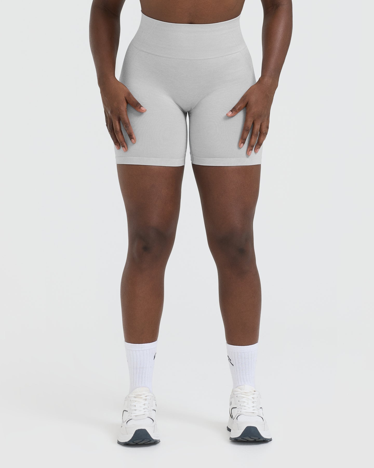Women's Grey Gym Shorts High Waisted Light Grey Marl