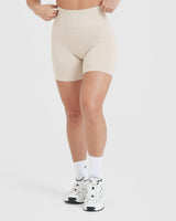 Effortless Seamless Shorts with White Logo | Sand