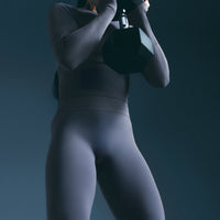 EffortlessLift™ Seamless Mid Rise Leggings with Grey Logo | Light Granite Blue