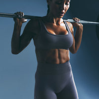 EffortlessLift™ Seamless Mid Rise Shorts with Grey Logo | Light Granite Blue