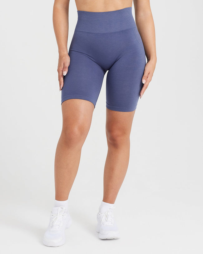 EffortlessLift™ Seamless Cycling Shorts with White Logo | Slate Blue