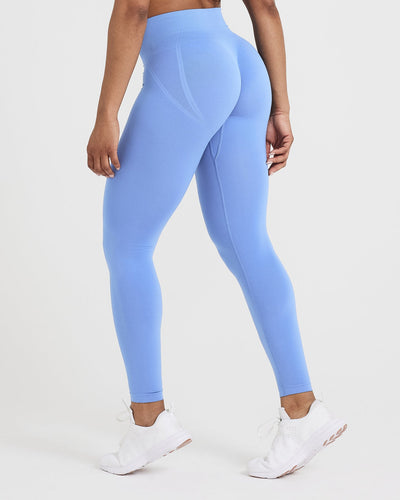 EffortlessLift™ Seamless Leggings with White Logo | Light Denim