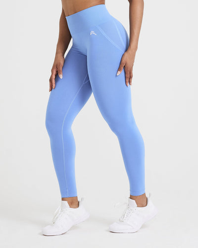 EffortlessLift™ Seamless Leggings with White Logo | Light Denim
