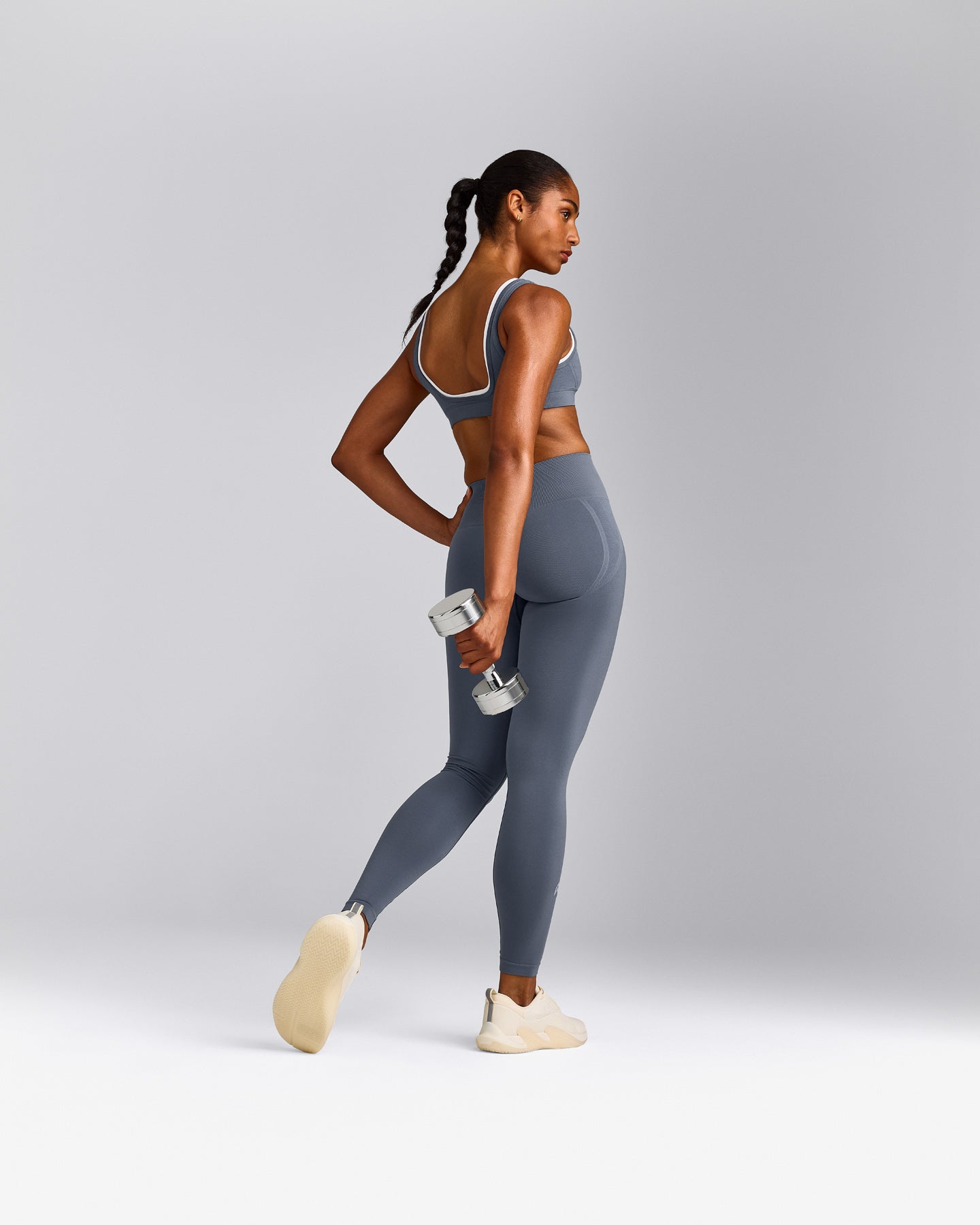 EffortlessLift™ Seamless Leggings with Grey Logo | Light Granite Blue