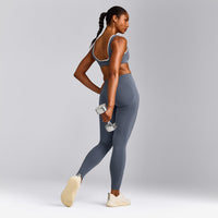 EffortlessLift™ Seamless Leggings with Grey Logo | Light Granite Blue
