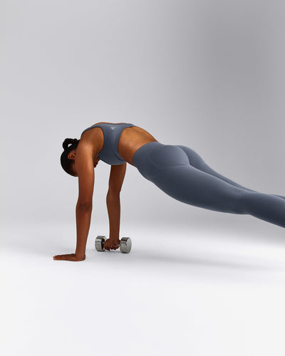EffortlessLift™ Seamless Leggings with Grey Logo | Light Granite Blue