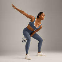 EffortlessLift™ Seamless Mid Rise Leggings with Grey Logo | Light Granite Blue