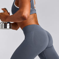 EffortlessLift™ Seamless Mid Rise Leggings with Grey Logo | Light Granite Blue