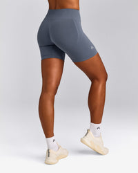 EffortlessLift™ Seamless Mid Rise Shorts with Grey Logo | Light Granite Blue