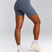 EffortlessLift™ Seamless Mid Rise Shorts with Grey Logo | Light Granite Blue